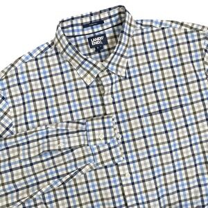 Lands End Men XLT No Iron Twill Shirt Blue Green Plaid Traditional Fit Button Up
